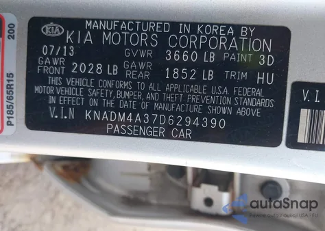 2013 Kia Rio Lx из США, поврежденный, VIN KNADM4A37D6294390